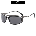 Gafas de sol Y2K punk de metal gris oscuro con montura ondulada futurista C1 - Montura Gris Metalizado Lentes Gris Negro