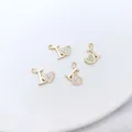 Close-up of 14K gold plated heart and letter I pendants with micro-pave cubic zirconia - Type 8 Letter I Heart 12x10mm