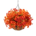 Autumn orange faux violet flower hanging basket with coconut fiber liner and metal chain - Orange Red