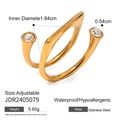 Adjustable 18k gold plated stainless steel triple layer ring with two round zircons - Three-layer Spiral Style (JDR2405078) / Gold
