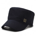 Men's navy blue flat top cadet cap in durable cotton canvas with metal side detail - Adjustable / Navy Blue