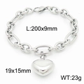 Bracelet chaîne en acier inoxydable argenté avec un pendentif coeur évidé poli - Bracelet Couleur Acier (KB183388-Z)