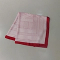 Elegant silk-like square scarf with red and white geometric patterns and red border - Rose-red Striped Square Scarf / 65