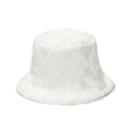 Detailed view of white plush bucket hat with soft quilted geometric diamond pattern - M (56-58cm) / White