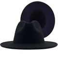 Classic black wool felt fedora hat featuring a stylish deep purple contrast underbrim - Black/Navy