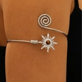 Bohemian silver arm cuff with sun motif and tiger eye stone in polished finish - Silver Tone with Tiger Eye (3490)