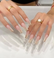 Unghie finte lunghe quadrate con smalto rosa nude e motivi a pois in stile francese - Stile Tondo Quadrato Lungo Rosa Nude a Pois French(JP1443)