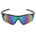 Sport cycling sunglasses with black frame and colorful rainbow mirrored lenses - Bright Black Frame Colorful Lens C2