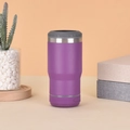 Macro shot of purple stainless steel insulated tumbler with integrated speaker base - 14oz / Purple Bluetooth Speaker Model
