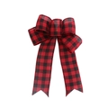 Classic red and black buffalo plaid burlap Christmas bow decoration for festive tree hanging - Dark Red Plaid Bow