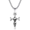 Silver double skull and crossbones pendant with box chain in punk style jewelry - Crossbones Skull + Stainless Steel Chain