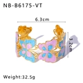 Detail view of gold open cuff bracelet with pink and blue enamel butterfly patterns - Pink and Blue Butterfly Style (NB-B6175-VT)