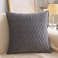 Dark grey velvet throw pillow with decorative wave texture on a cozy beige sofa - 45x45cm With Pillow Core / Dark Gray