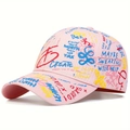 Gorra de béisbol rosa estilo graffiti con coloridos estampados street art y diseño ajustable - Rosa