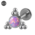 Solid G23 titanium labret stud with round purple opal and triangle metal beads - G23 Titanium 1.2*6mm