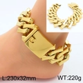 Golden 32mm oversized cuban link bracelet in stainless steel for a bold hip-hop look - Gold Color Polished (KJ3788-KJX)