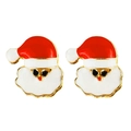 Christmas Santa Claus stud earrings with red and white enamel finish in gold plating - A138-47 Santa Claus Head