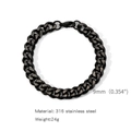 9mm black NK single woven curb chain bracelet made of durable 316 stainless steel - 9mm/18cm / Black