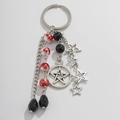 Star charm keychain with silver metal ring, star pendants, and marble red beads - Silver Red Hollow Star Style (0205)