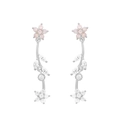 Elegant silver tassel earrings with pink floral zircons in a delicate vine design - Floral Vine Style (EH00633 White Gold) / Silver
