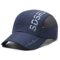 Quick-dry navy blue sports baseball cap with breathable grey mesh sides and athletic logo - Navy Blue / Adjustable