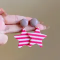 Pink and white striped star resin drop earrings with purple beads for women - Purple Bead Pink White Striped Star (30# Silver Needle)