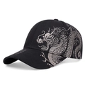 Berretto da baseball nero in cotone con ricamo di drago argento in stile streetwear - Taglia unica / Nero