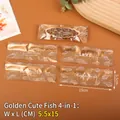 Golden 15x5.5cm heat seal packaging bags with white fish pattern for almond crisps - Golden Cute Fish 4-in-1 / Pack of 100