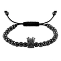 Polished black bead crown bracelet with adjustable cord for men and women - Black