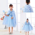 Ice blue princess costume set with sequin dress, hooded tulle cape, tiara and wand - Blue Hooded Princess Cloak