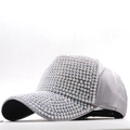 Casquette de baseball en coton mercerisé gris ornée d'élégantes perles blanches - Réglable / Gris (01)