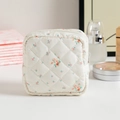 Quilted floral coin purse and mini cosmetic bag with zipper in off-white fabric - White Floral