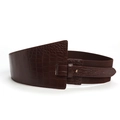 Dark brown corset belt for women with faux crocodile texture and elastic stretch band - Coffee