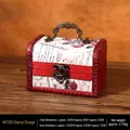 Vintage wooden jewelry box with stamp print and bronze lock, 12x8x8.5cm stamp style - Stamp Handle Style - Unlocked Style