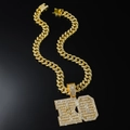 Hip hop gold Cuban chain necklace with iced out KO letter pendant and sparkling zircons - Gold (KO) - With 50cm Cuban Chain