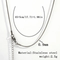 Silver stainless steel snake bone necklace 45cm chain with 5cm extension and lobster clasp - 0.9mm Round Snake Chain-Silver