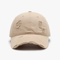 Distressed khaki washed cotton baseball cap with vintage ripped details for men - Adjustable / Khaki(25A266)