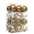 Set di 16 palline di Natale dorate in PET con glitter e paillettes in scatola chiara - 6cm / Confezione da 24 / Oro