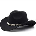 Sombrero fedora de lana negra con banda de caracoles para un estilo cálido exterior - M(56-58CM) Ajustable / Negro