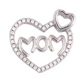 Polished silver-tone interlocking double heart pendant featuring MOM lettering and zircons - M182928 Rhinestone MOM Heart Silver