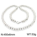 Polished silver stainless steel ball bead necklace with lobster clasp 450x6mm size - Silver Necklace (KN227135-K)