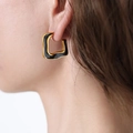 Vintage style geometric irregular gold metal earrings with black enamel for women - Gold (F825)