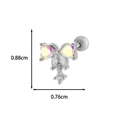 Silver bow cartilage stud with rainbow heart stone, dimensions 0.88cm by 0.76cm - Size 8 / Silver