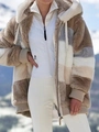 Giacca in peluche con cappuccio oversize da donna, elegante design color-block marrone e bianco. - Taglia S / Top (F-80160) / Kaki