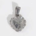 Pendentif cœur vintage en acier inoxydable argenté avec motif de croix en relief - U10-Cœur en Dentelle / Acier