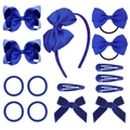 Detailed 15-piece royal blue hair bow set featuring ribbed ribbons and velvet textures - Royal Blue