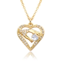 18k gold heart pendant necklace with zircon stone and hands-holding-heart design - Hands Holding Heart Style (c547)