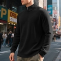 Sweatshirt noir pour hommes à demi-zip en maille gaufrée avec coupe urbaine décontractée - S / Noir