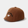 Detail of brown corduroy kids beret with embroidered lovely bear and logo text - 50cm (1-3 Years) / Coffee
