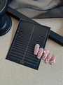 Pink plaid French nail stickers with 3D bows and pearl accents on black display card - Plaid Style (YT01)